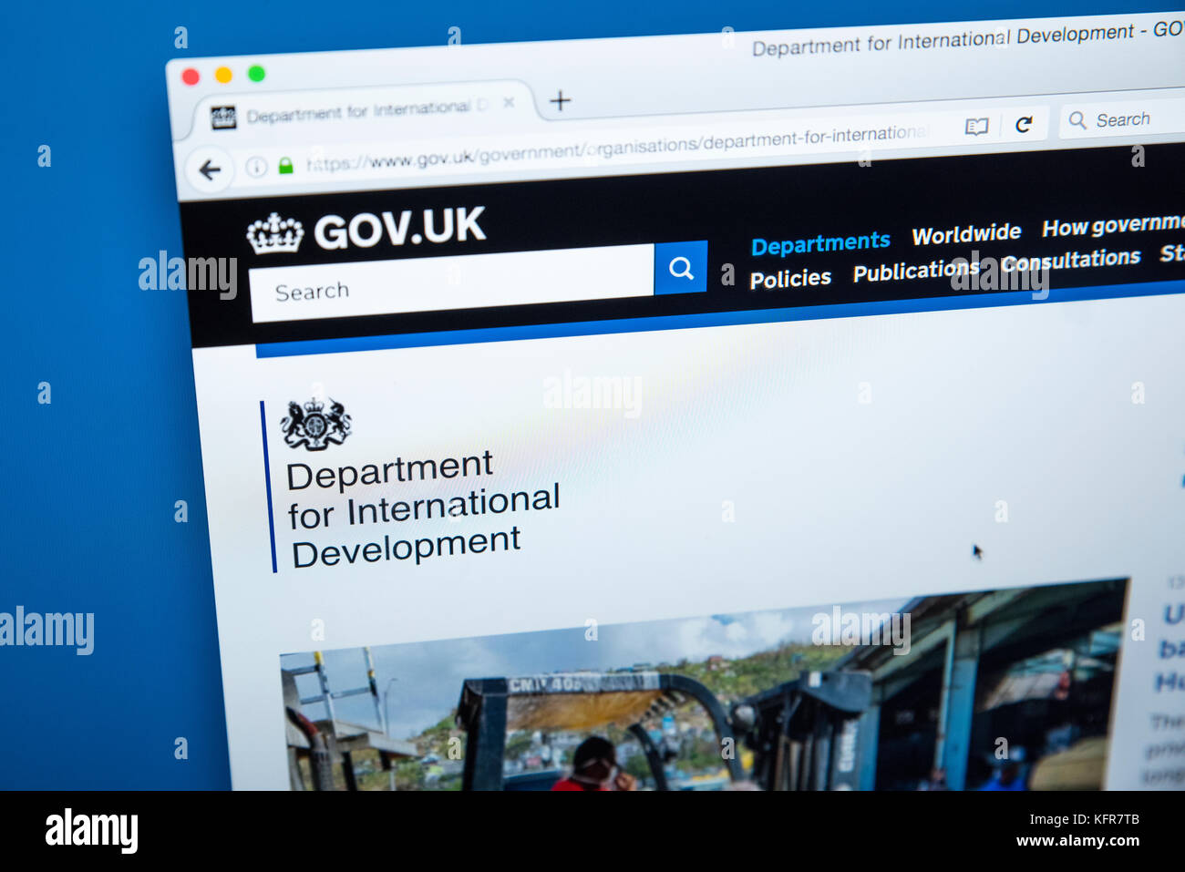 LONDON, Regno Unito - 30 OTTOBRE 2017: la homepage del Dipartimento per lo sviluppo internazionale del governo del Regno Unito sito web, il 30 ottobre 2017. Foto Stock