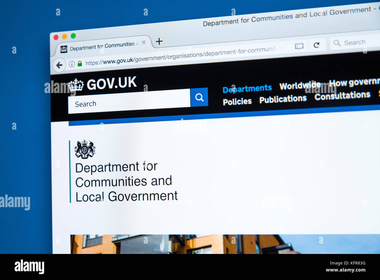 LONDON, Regno Unito - 30 OTTOBRE 2017: la homepage del Dipartimento per le comunità e il governo locale il governo del Regno Unito sito web, il 30 ottobre 2017 Foto Stock