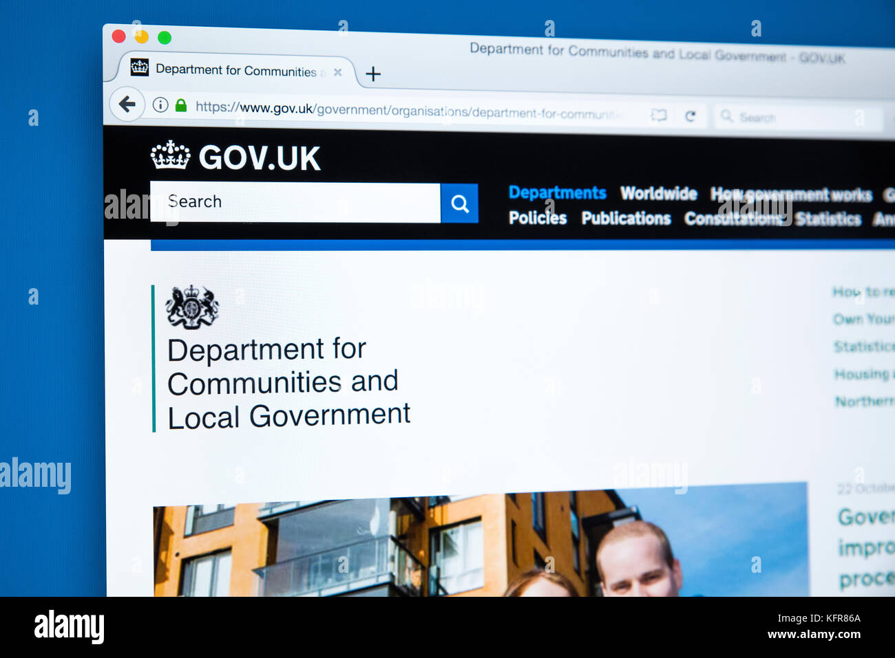 LONDON, Regno Unito - 30 OTTOBRE 2017: la homepage del Dipartimento per le comunità e il governo locale il governo del Regno Unito sito web, il 30 ottobre 2017 Foto Stock