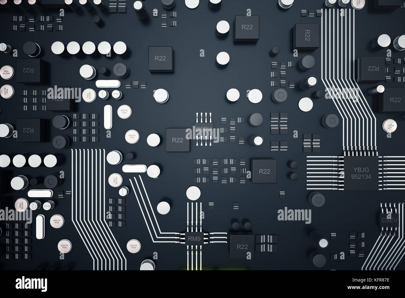 3D rendering computer centrale processori cpu concetto. ingegnere elettronico della tecnologia del computer. computer chip della scheda di circuito CPU core. concetto hardware del dispositivo elettronico a semiconduttore della scheda madre Foto Stock