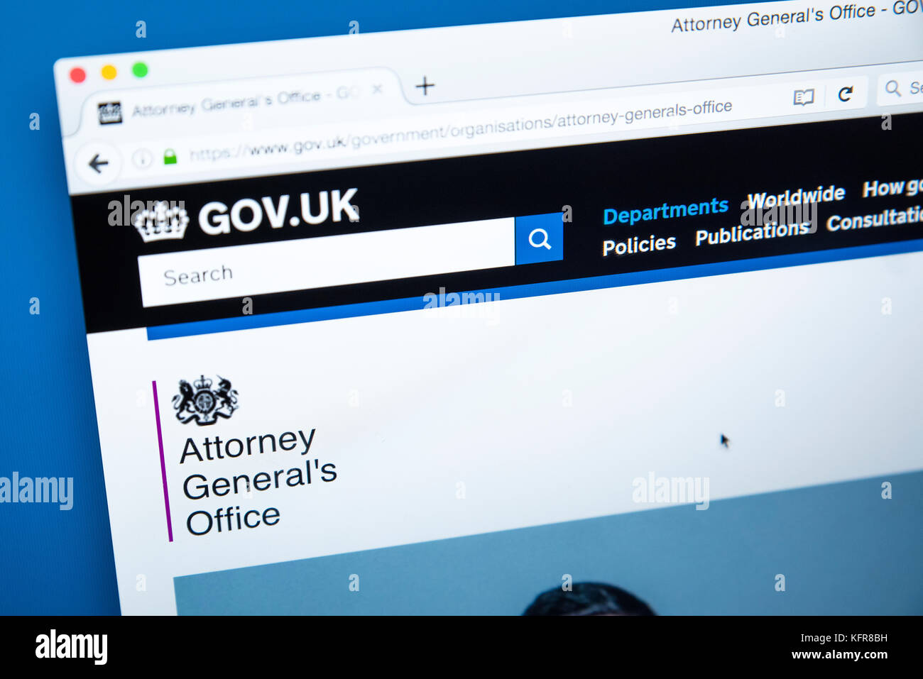 LONDON, Regno Unito - 30 OTTOBRE 2017: La homepage dei procuratori generali di Office sul Governo britannico sito web, il 30 ottobre 2017. Foto Stock
