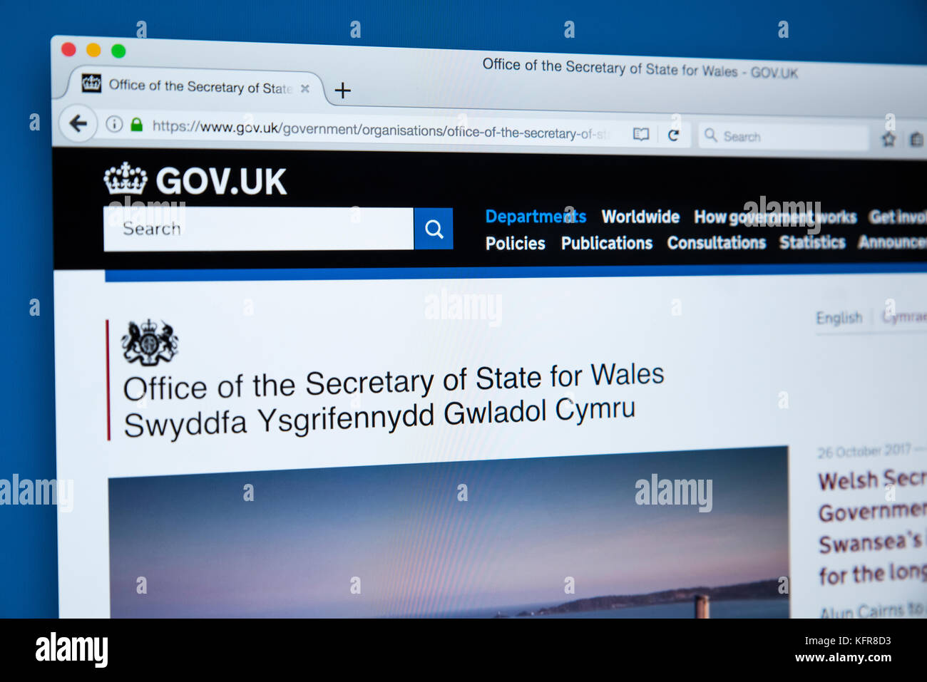 LONDON, Regno Unito - 30 OTTOBRE 2017: la homepage dell'Ufficio del Segretario di Stato per il Galles il governo del Regno Unito sito web, il 30 ottobre 2017. Foto Stock