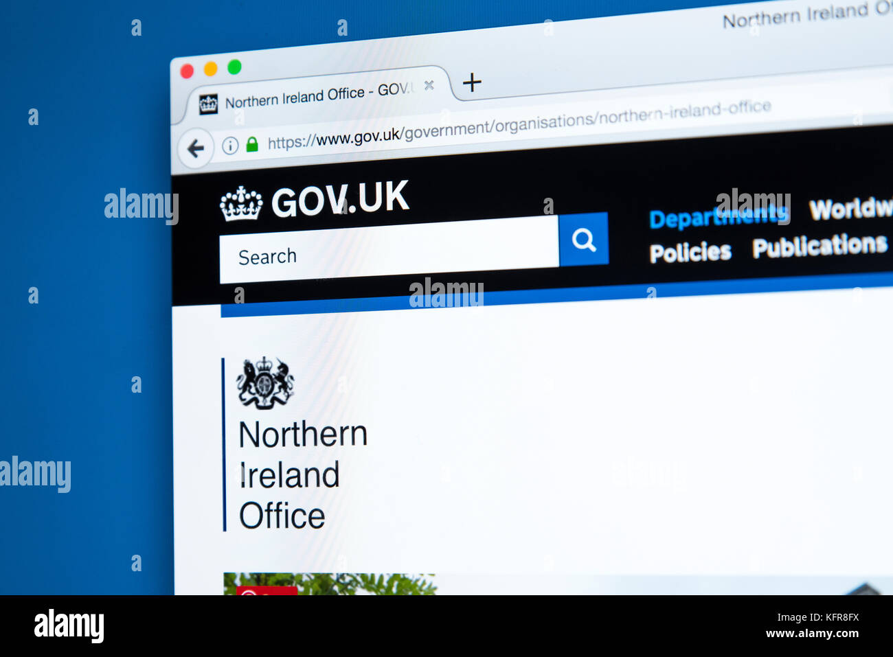 LONDON, Regno Unito - 30 OTTOBRE 2017: La homepage della Northern Ireland Office il governo del Regno Unito sito web, il 30 ottobre 2017. Foto Stock