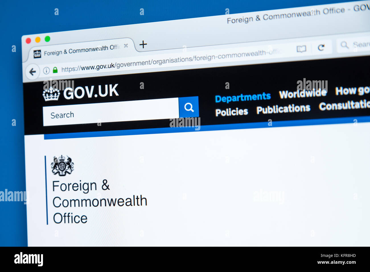 LONDON, Regno Unito - 30 OTTOBRE 2017: la homepage del Ministero degli Esteri e del Commonwealth del Regno Unito sito web del Governo, il 30 ottobre 2017. Foto Stock