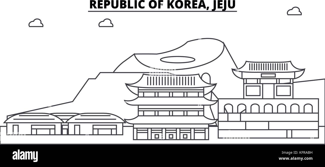 Repubblica di Corea, jeju skyline di architettura edifici, silhouette, delineano il paesaggio, Landmarks. corse modificabile. Urban Skyline illustrazione. design piatto vettore, concetto di linea Illustrazione Vettoriale