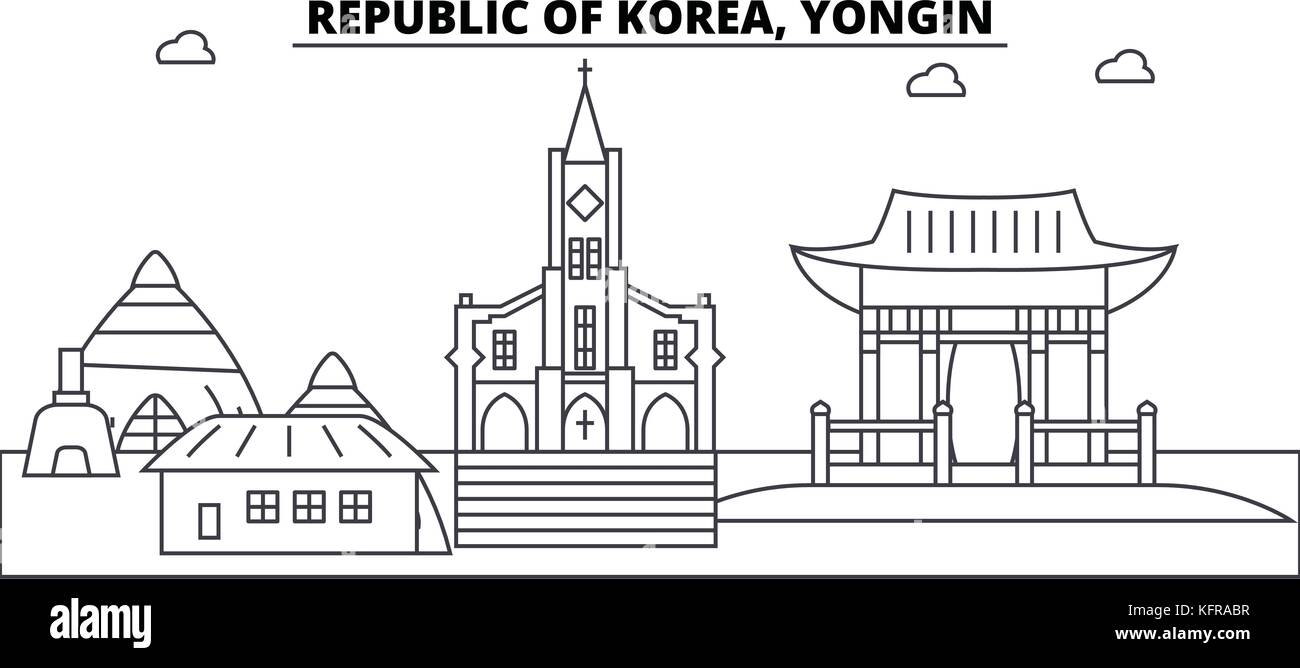 Repubblica di Corea, yongin architettura edifici skyline, silhouette, delineano il paesaggio, Landmarks. corse modificabile. Urban Skyline illustrazione. design piatto vettore, concetto di linea Illustrazione Vettoriale