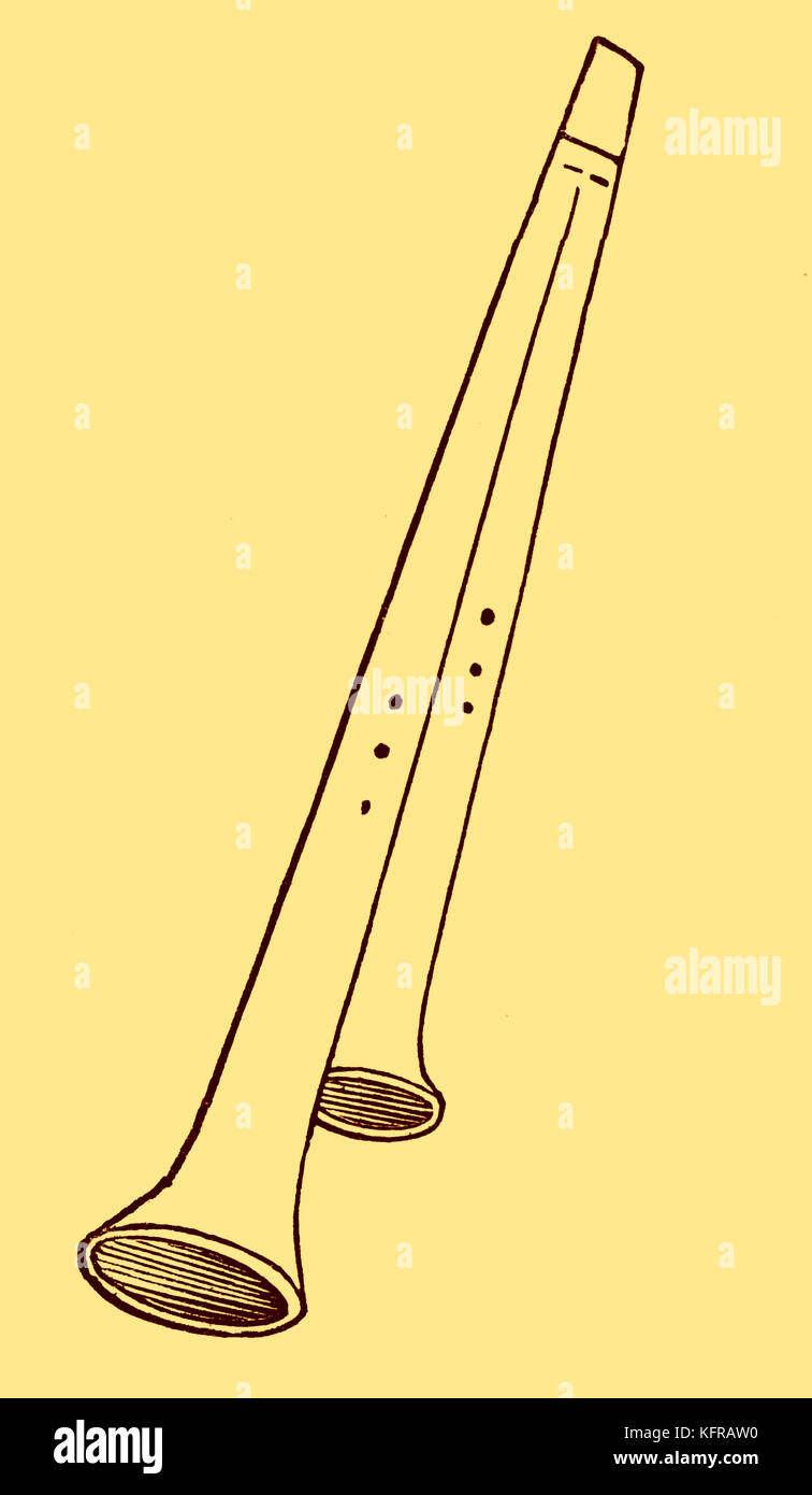 Doppio flauto, come si vede nel quattordicesimo secolo, riprodotti da Nicolas Xavier Willemin 'monumenti francesi". NXW: incisore francese, 1763 - 1833 Foto Stock