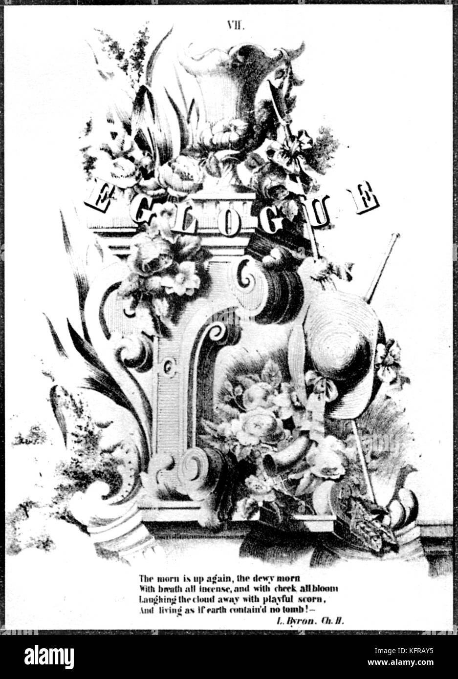Années de Pèlerinage di Franz Liszt. Libro VII ("Eglogue'- "' bucolica ) dalla raccolta di pezzi per pianoforte. Ispirato al compositore viaggi in Svizzera e in Italia (qui "1re Année. Suisse"). Il coperchio illustrato mostra bucolico paesaggio svizzero con il lago e la valle. Epigrafe del poema di Byron. Pubblicato nel 1855 da Schott in Mayence. FL: Ungherese pianista e compositore, 1811-1886. Foto Stock