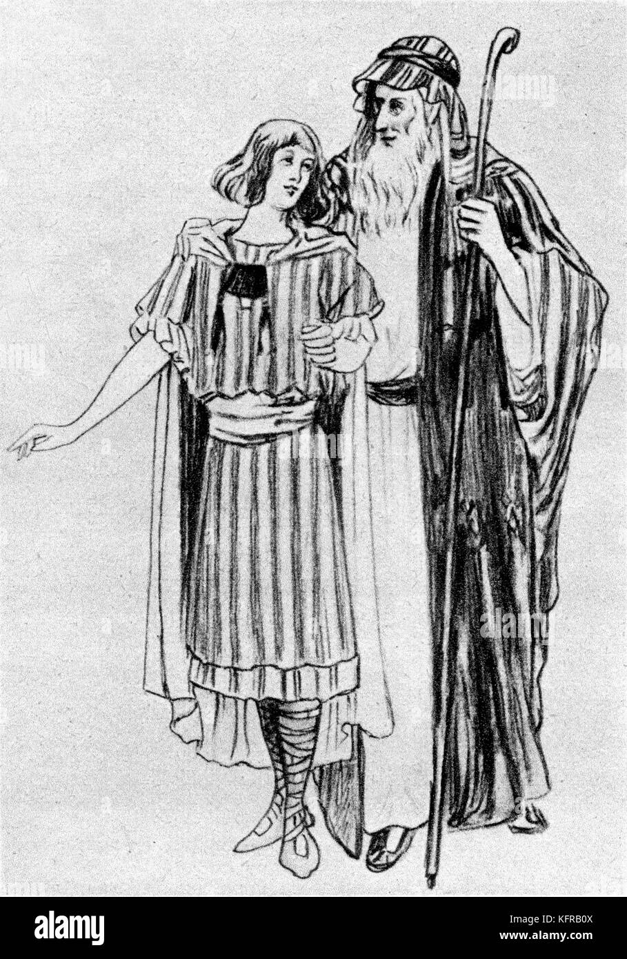 Costume di Benjamin e Giacobbe in "Giuseppe", un atto tre opera di Étienne Méhul basato sulla storia biblica di Giuseppe, eseguita per la prima volta a Parigi il 17 febbraio 1807. EM: Il compositore francese, 22 Giugno 1763 - 18 Ottobre, 1817. Foto Stock