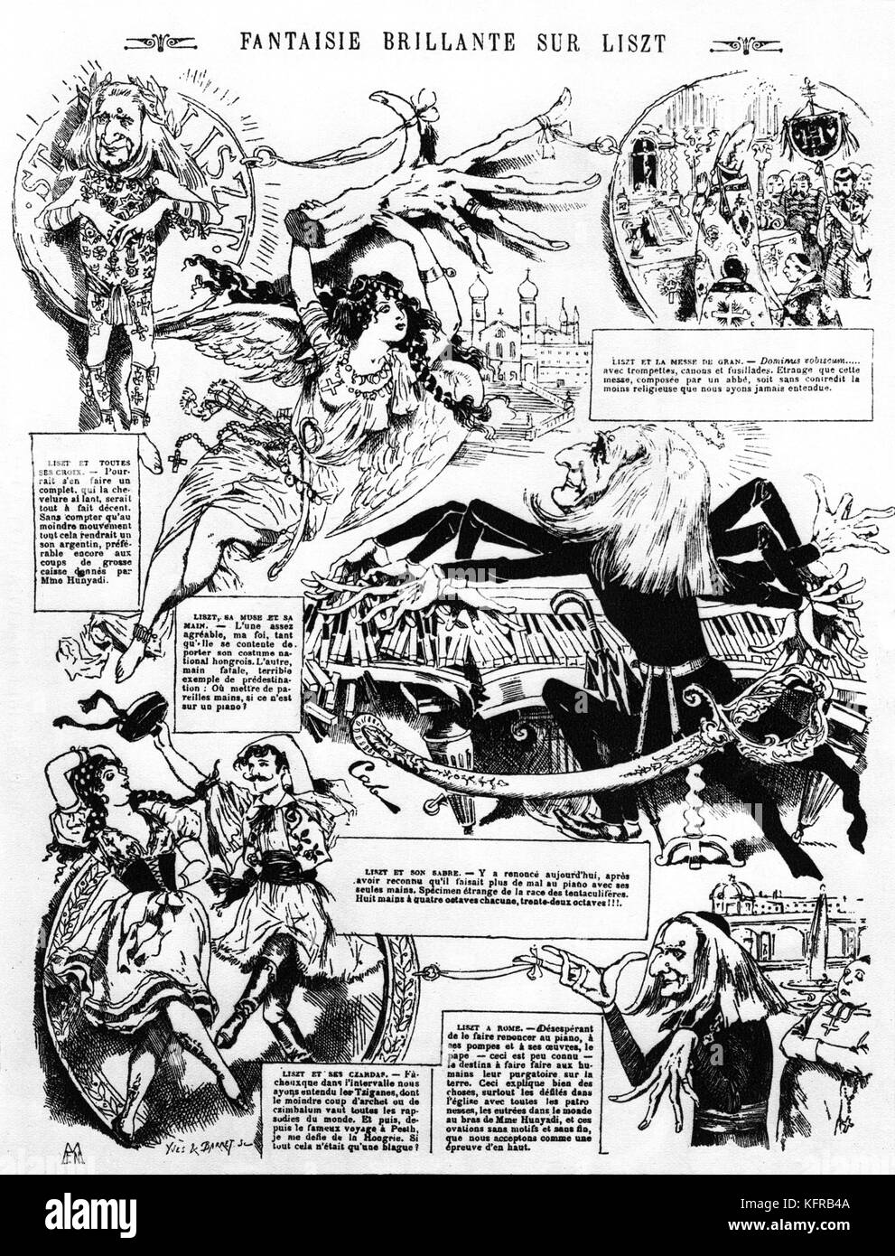Franz Liszt - caricatura. Pubblicato in La Vie Parisienne, 3 aprile 1886. Ungherese pianista e compositore, 22 Ottobre 1811 - 31 luglio 1886. Foto Stock