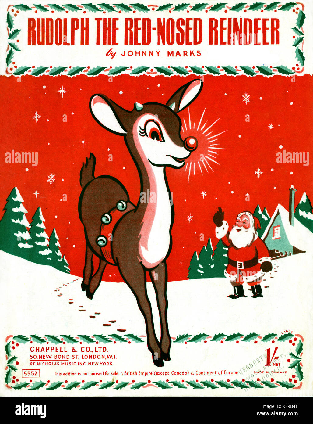 Rudolph la renna Red-Nosed - Punteggio coperchio. Parole e musica di Johnny contrassegni. Chappell , Londra, 1949. Può richiedere la liquidazione di copyright Foto Stock