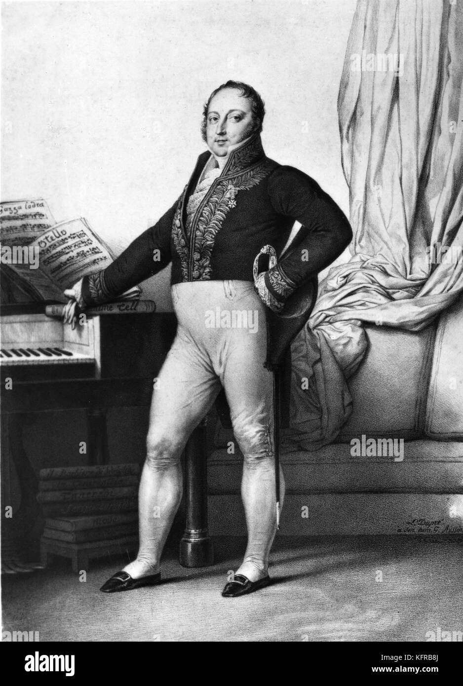Gioacchino Rossini - ritratto. Dopo una litografia da Dupré, 1829, Parigi. Compositore italiano: 29 Febbraio 1792 - 13 novembre 1868. Foto Stock