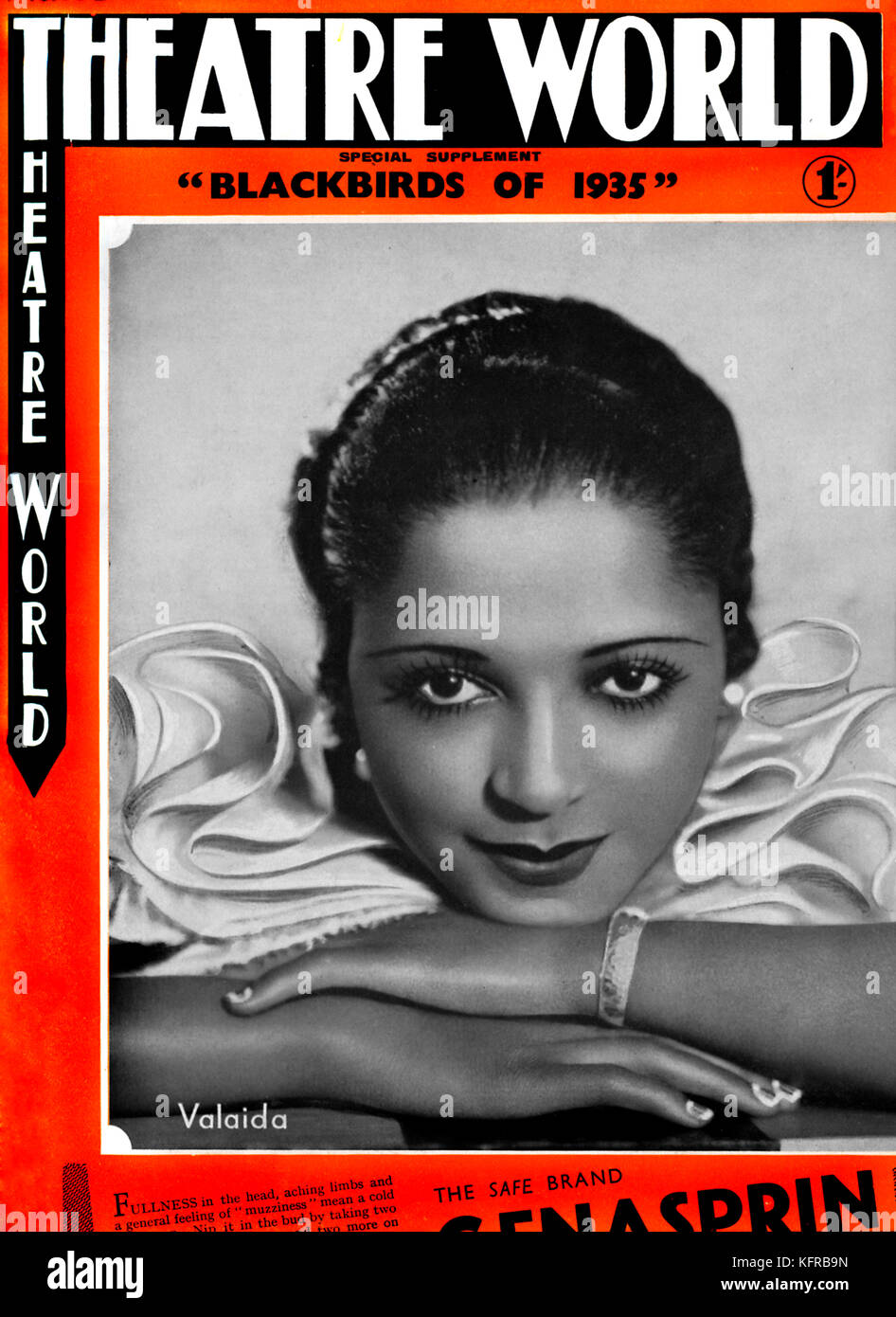 Valaida Snow in 'Merli di 1935' scritto da Lew Leslie, sul coperchio del mondo teatrale, febbraio 1935. VS è stato un americano africano jazz cantante, ballerina e trumpeter (2 giugno 1904 - 30 Maggio 1956). Foto Stock
