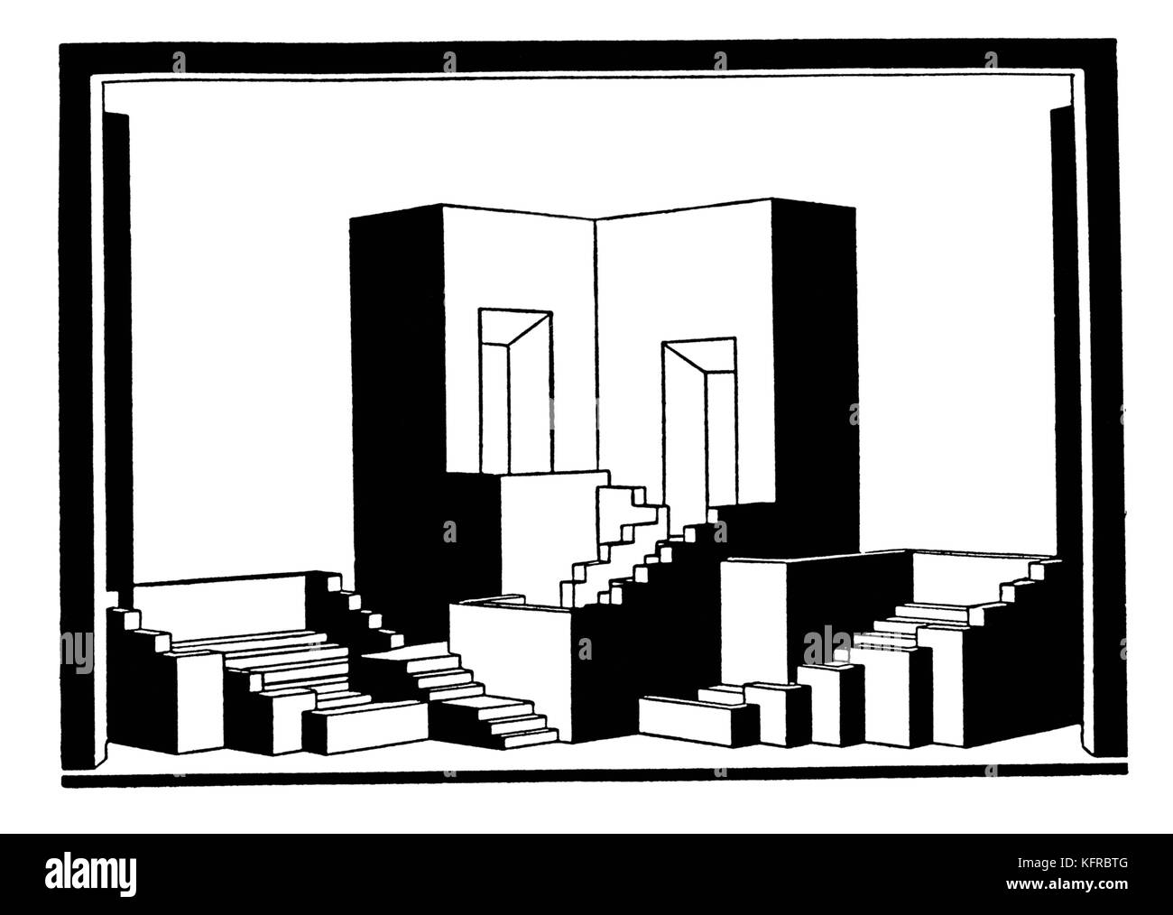 Franz Dülberg 's primo progetto set design per "Oedipus rex' premiere in Kroll Opera House, Berlino, 1928 da Igor Stravinsky. Artista tedesco: 1873 - 1934. Il compositore russo: 17 giugno 1882 - 6 aprile 1971. Foto Stock