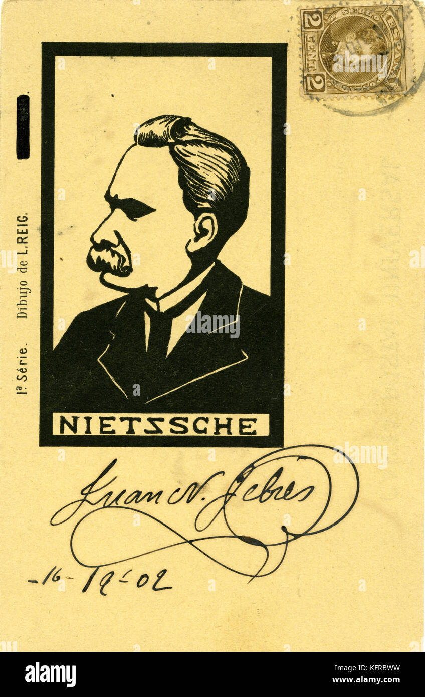 Friedrich Nietzsche - ritratto. Disegno di L. Reig. Filosofo e scrittore: 15 Ottobre 1844 - 25 agosto 1900. Foto Stock