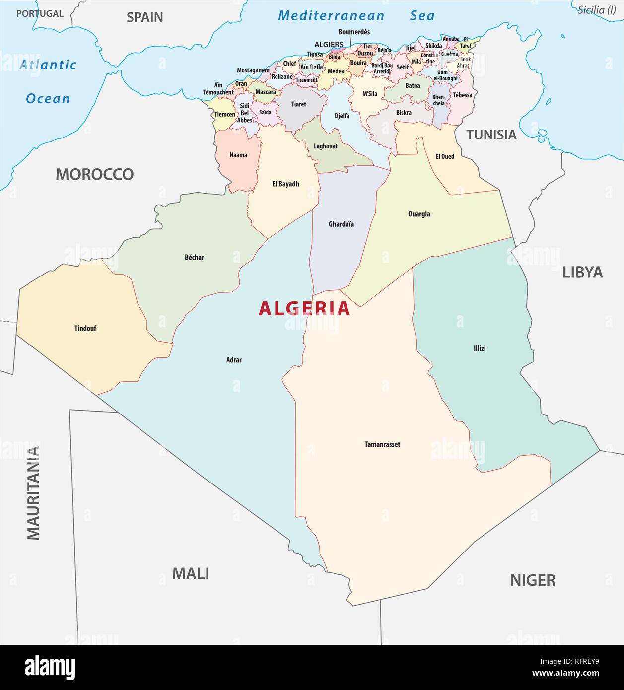 Algeria amministrativo, politico e mappa vettoriale Illustrazione Vettoriale