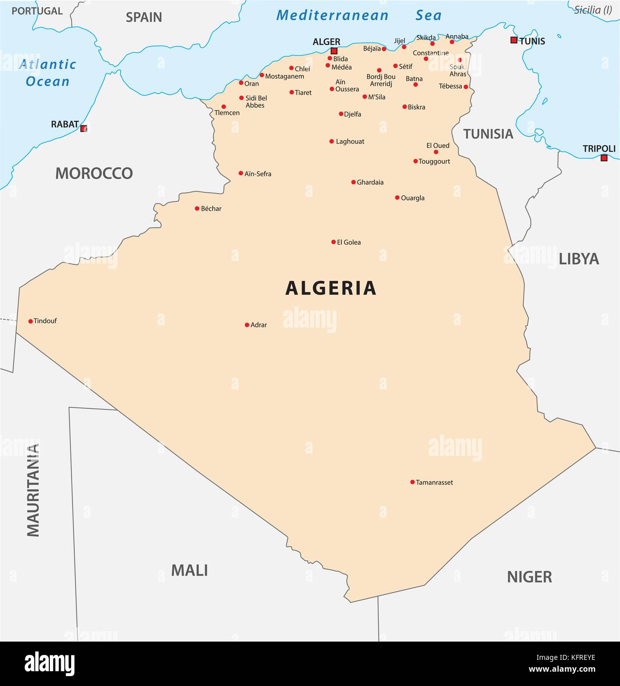 Algeria mappa vettoriale Illustrazione Vettoriale