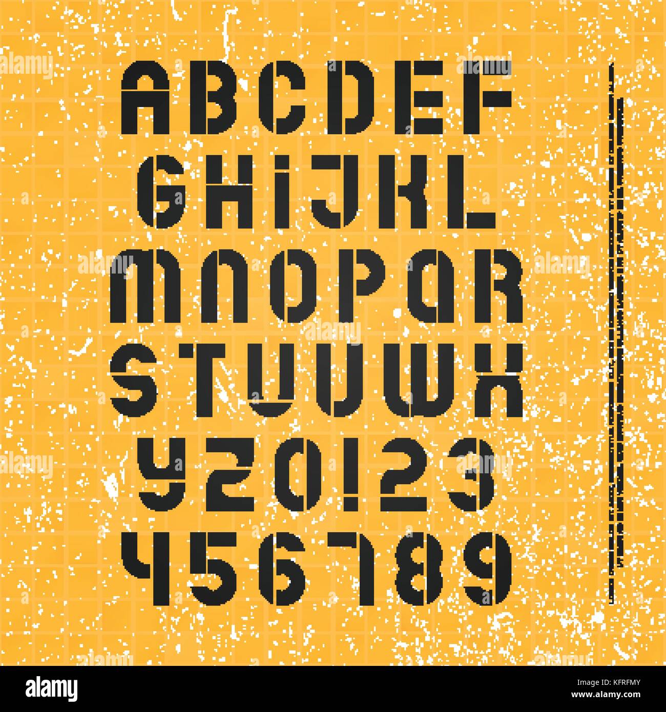 Stencil alfabeto lettere e numeri. vettore, geometrico tipo font. regolare il carattere tipografico. design retrò, elegante typesetting Illustrazione Vettoriale