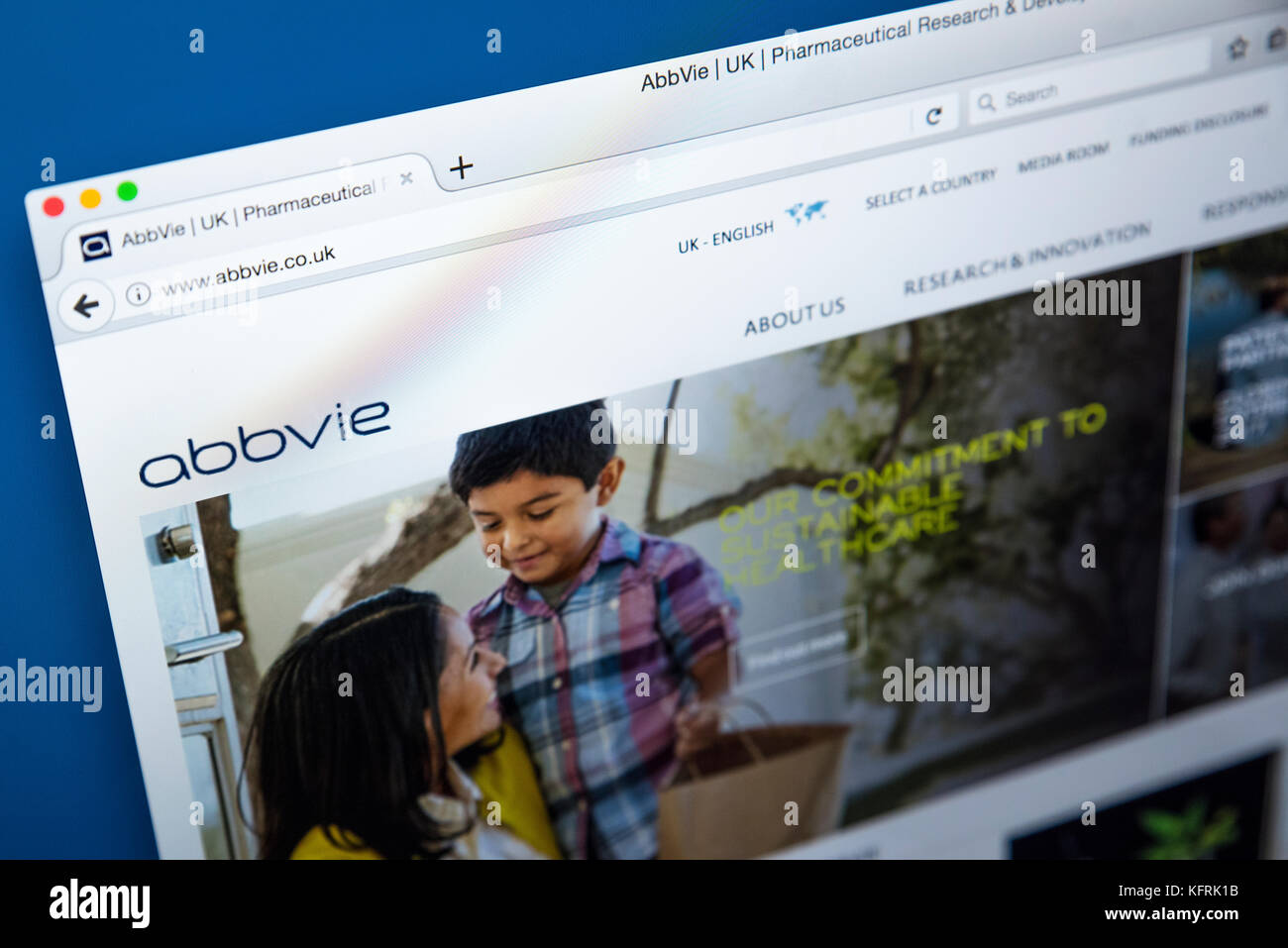 LONDON, Regno Unito - 21 OTTOBRE 2017: la homepage del sito web ufficiale per la società farmaceutica AbbVie Inc, il 21 ottobre 2017. Foto Stock