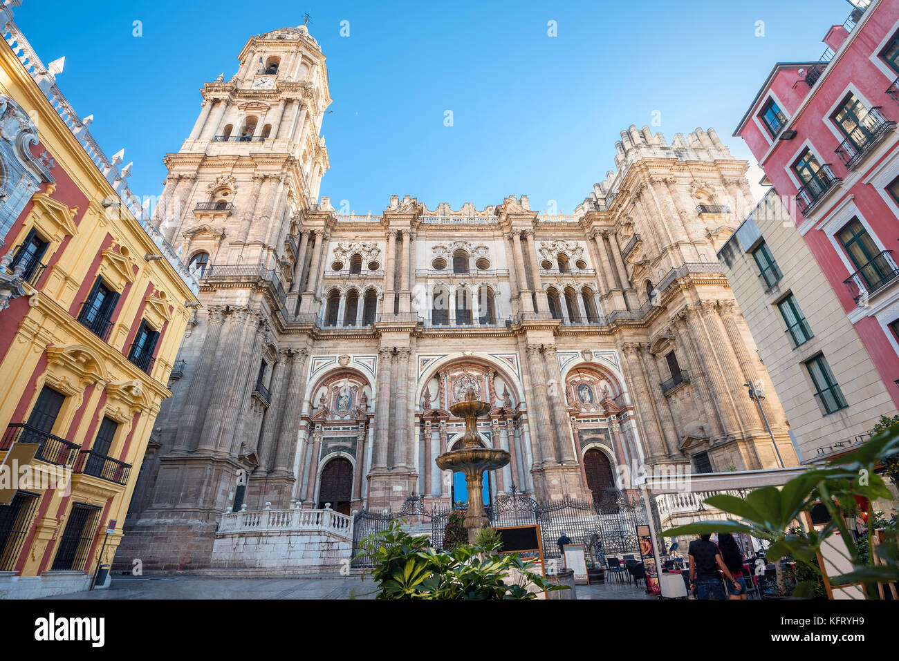 Cattedrale di Malaga sulla plaza del Obispo. Malaga, Andalusia, Spagna