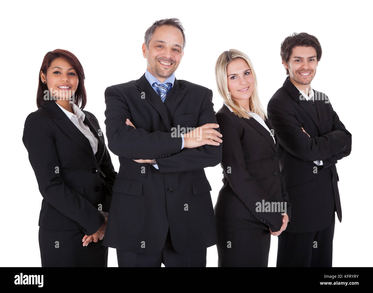 Diversi gruppi di persone di affari con fiducia Insieme permanente su sfondo bianco Foto Stock