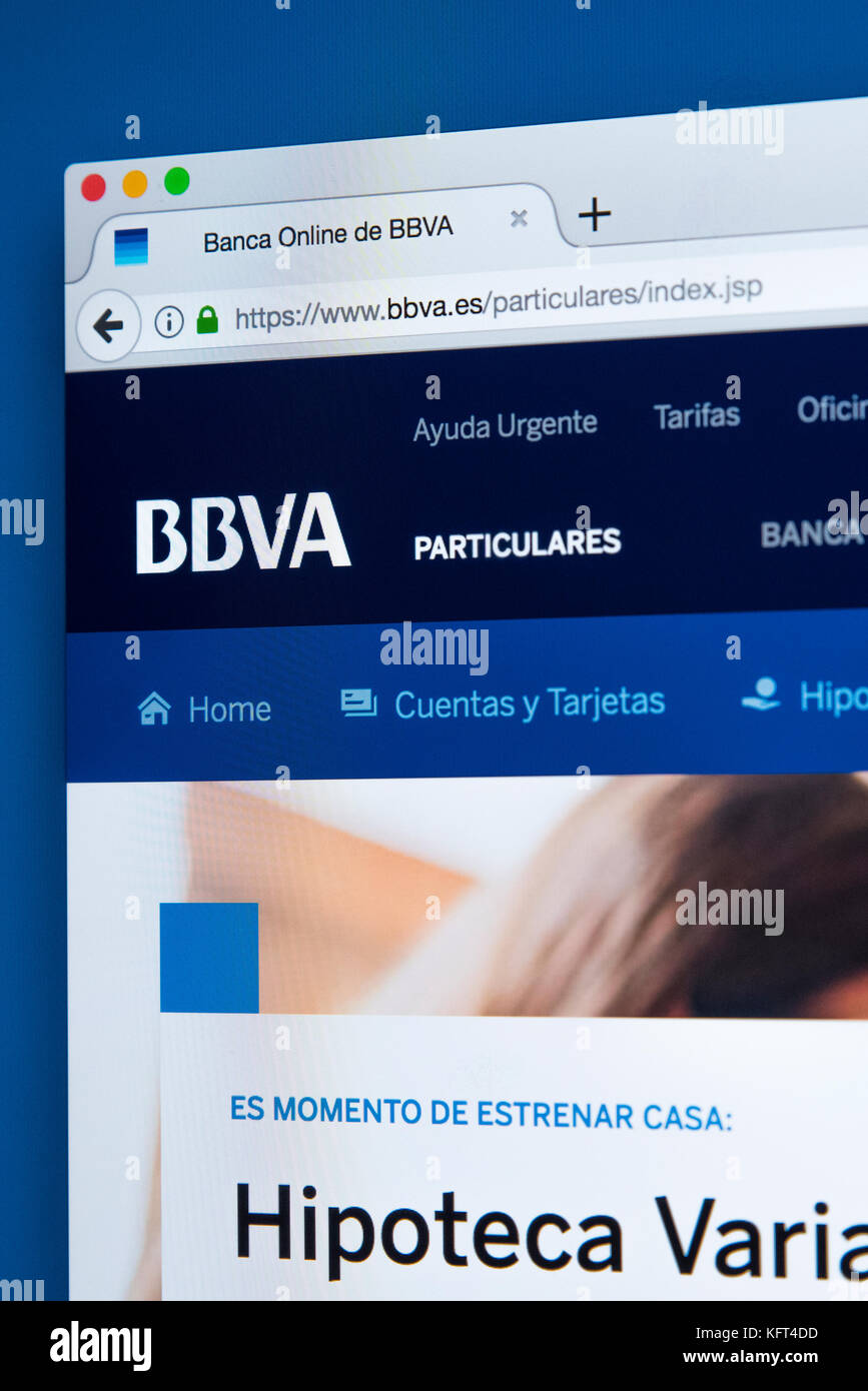 London, Regno Unito - 17 ottobre 2017: la homepage del sito ufficiale di bbva - la multinazionale spagnola gruppo bancario, il 17 ottobre 2017. Foto Stock