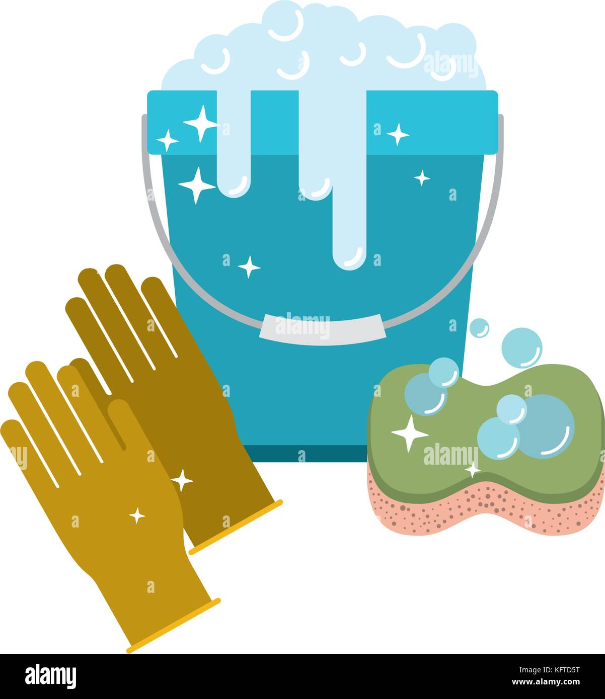 Guanti e secchio con acqua e sapone e detergente spugna in silhouette  colorato Immagine e Vettoriale - Alamy