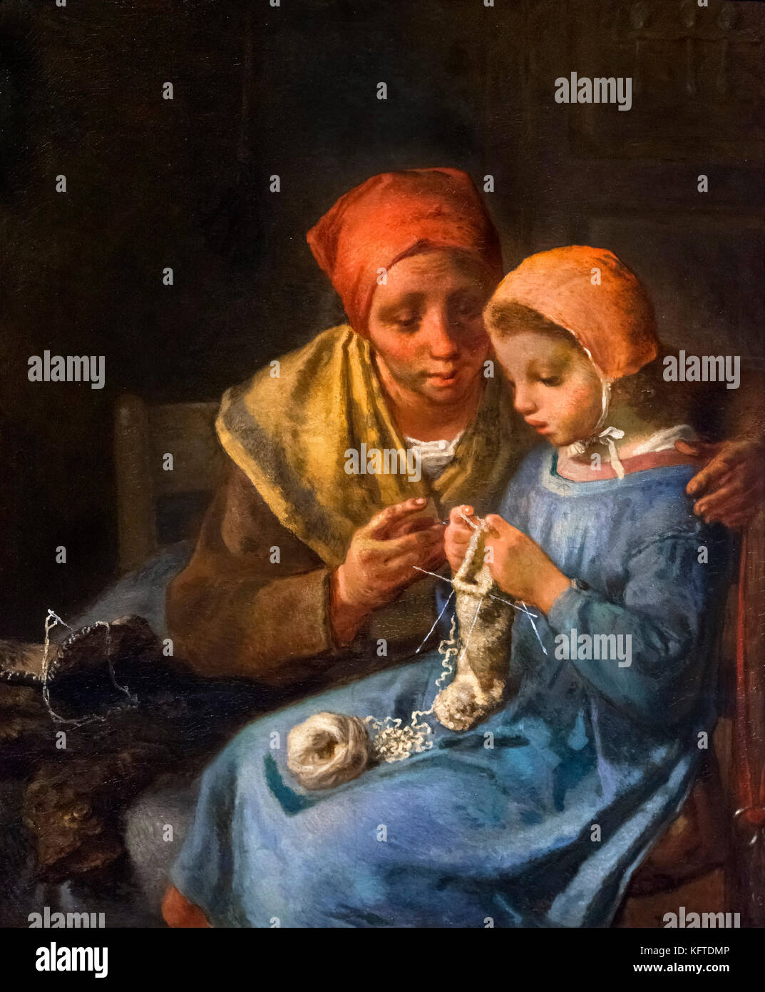 La lezione di maglieria da Jean-Francois Millet (1814-1875), olio su tela, 1869 Foto Stock