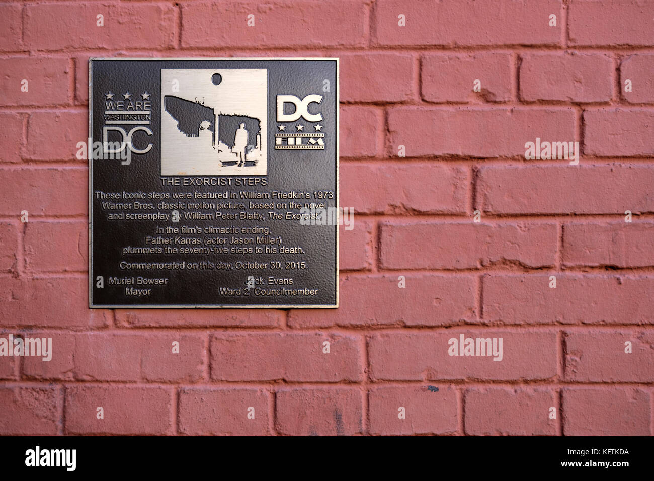 L'Esorcista passi, scala posizione filmato per il film The Exorcist, targhe commemorative, prospettiva St NW di Georgetown, Washington D.C., Regno St Foto Stock
