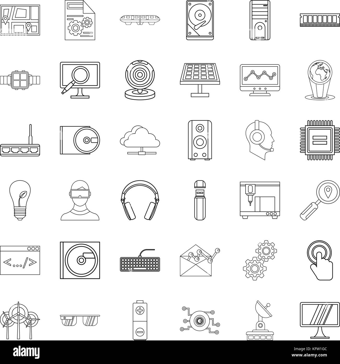 Il cloud store set di icone di stile di contorno Illustrazione Vettoriale