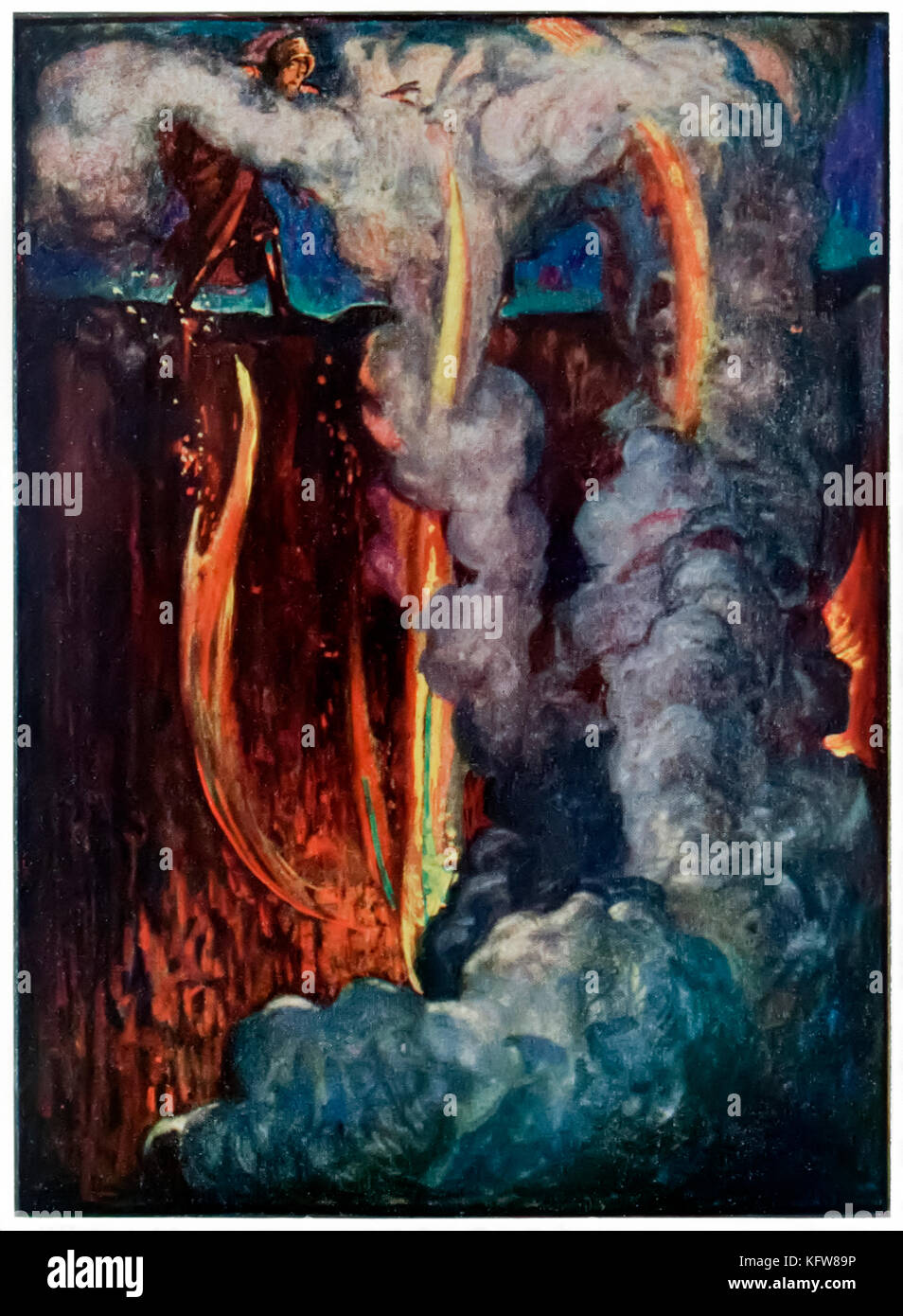 "L'inferno la bocca" da 'Pellegrino la progressi da questo mondo per ciò che è a venire" di John Bunyan (1628-1688). Illustrazione di Byam Shaw (1872-1919) mostra cristiano nella valle dell'ombra di morte in procinto di entrare nella bocca dell'Inferno. Vedere ulteriori informazioni qui di seguito. Foto Stock