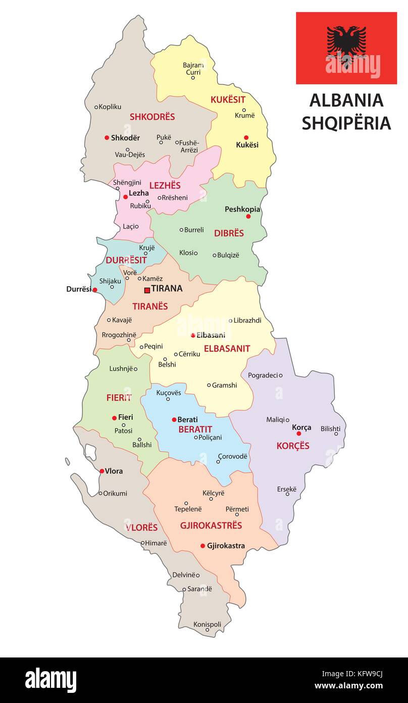 L'albania politica e amministrativa di mappa vettoriale con bandiera Illustrazione Vettoriale L'albania politica e amministrativa di mappa vettoriale con bandiera Illustrazione Vettoriale