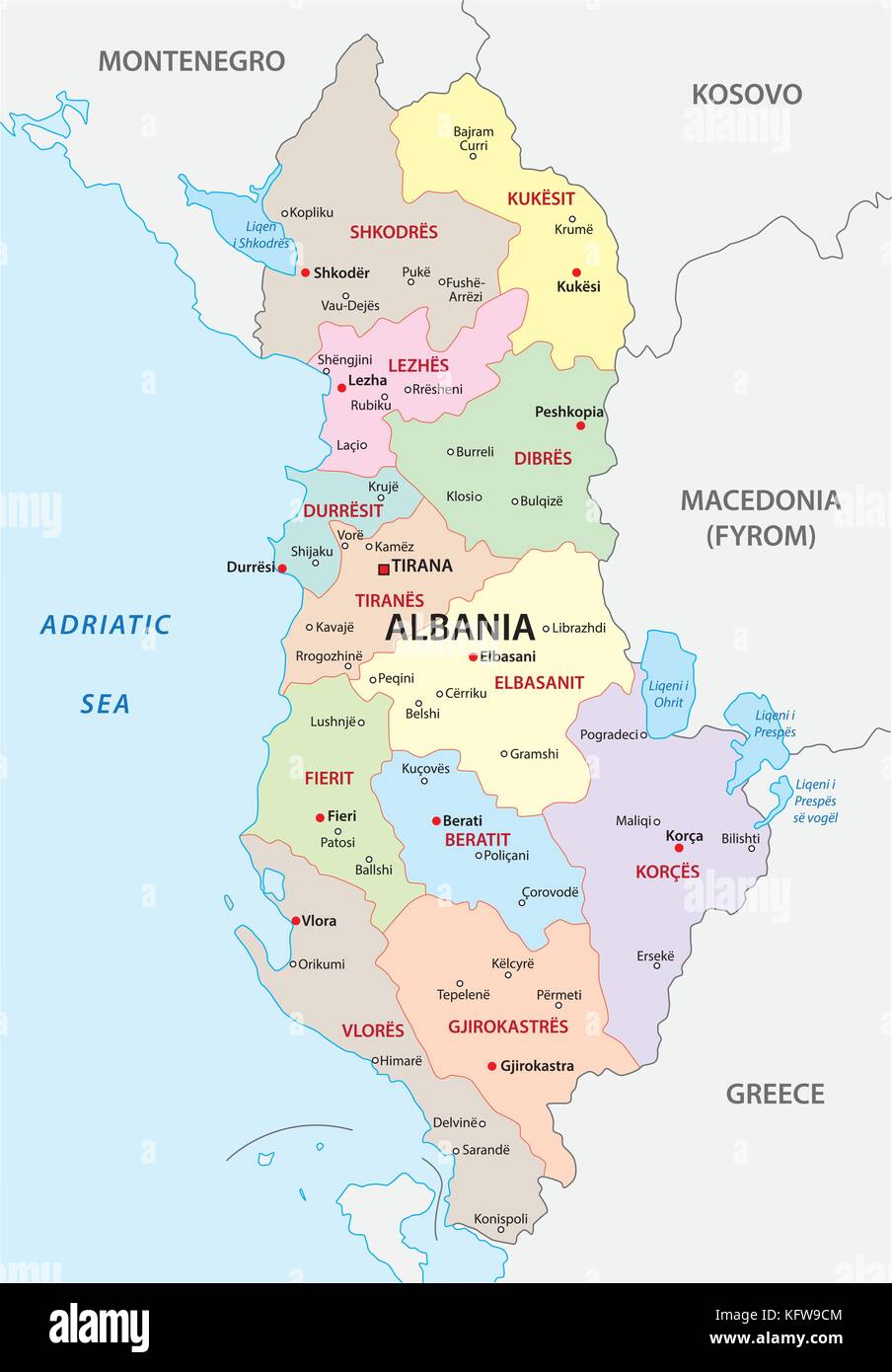 L'albania politica e amministrativa di mappa vettoriale Immagine e