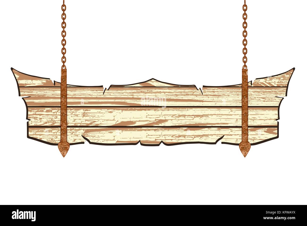 Vecchia tavola di legno con catena arrugginita. illustrazione vettoriale Illustrazione Vettoriale