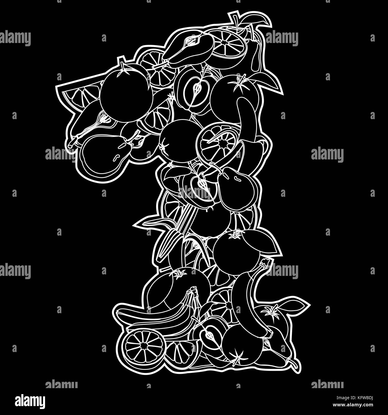 Succoso frutto sotto forma di numero 1 Illustrazione Vettoriale