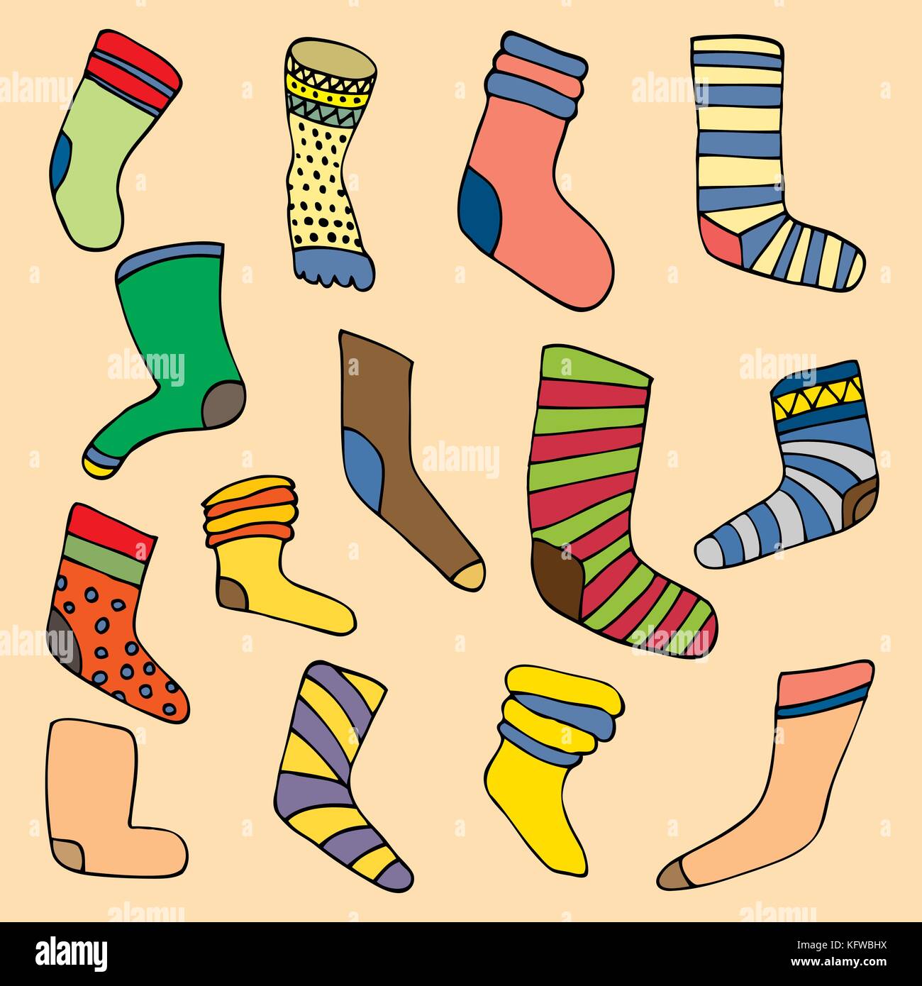 Set di calze diverse. fatta di disegnati a mano doodle calze Immagine e  Vettoriale - Alamy