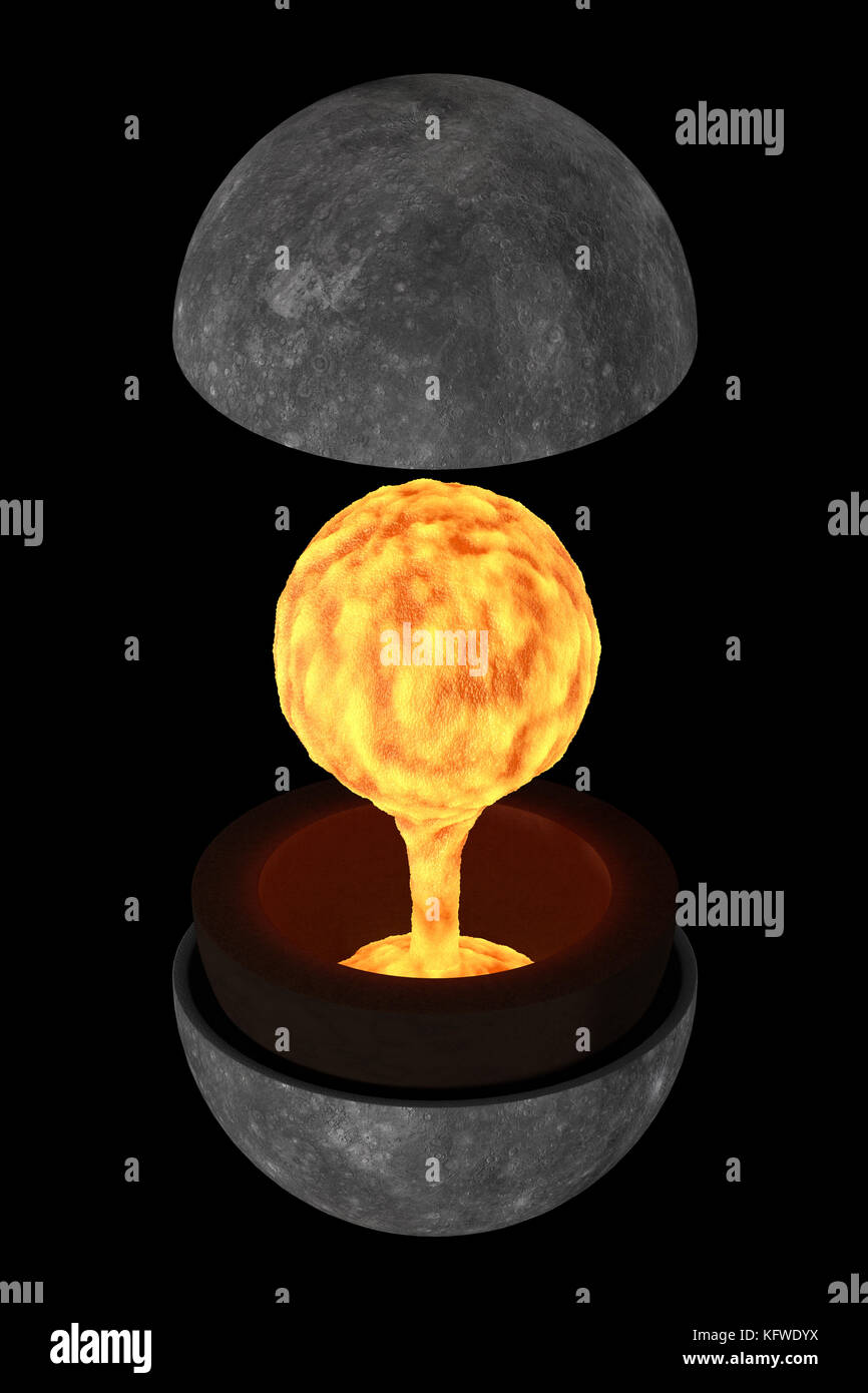 Questa immagine rappresenta la struttura interna del pianeta Mercurio. è un fotorealistica rendering 3D Foto Stock