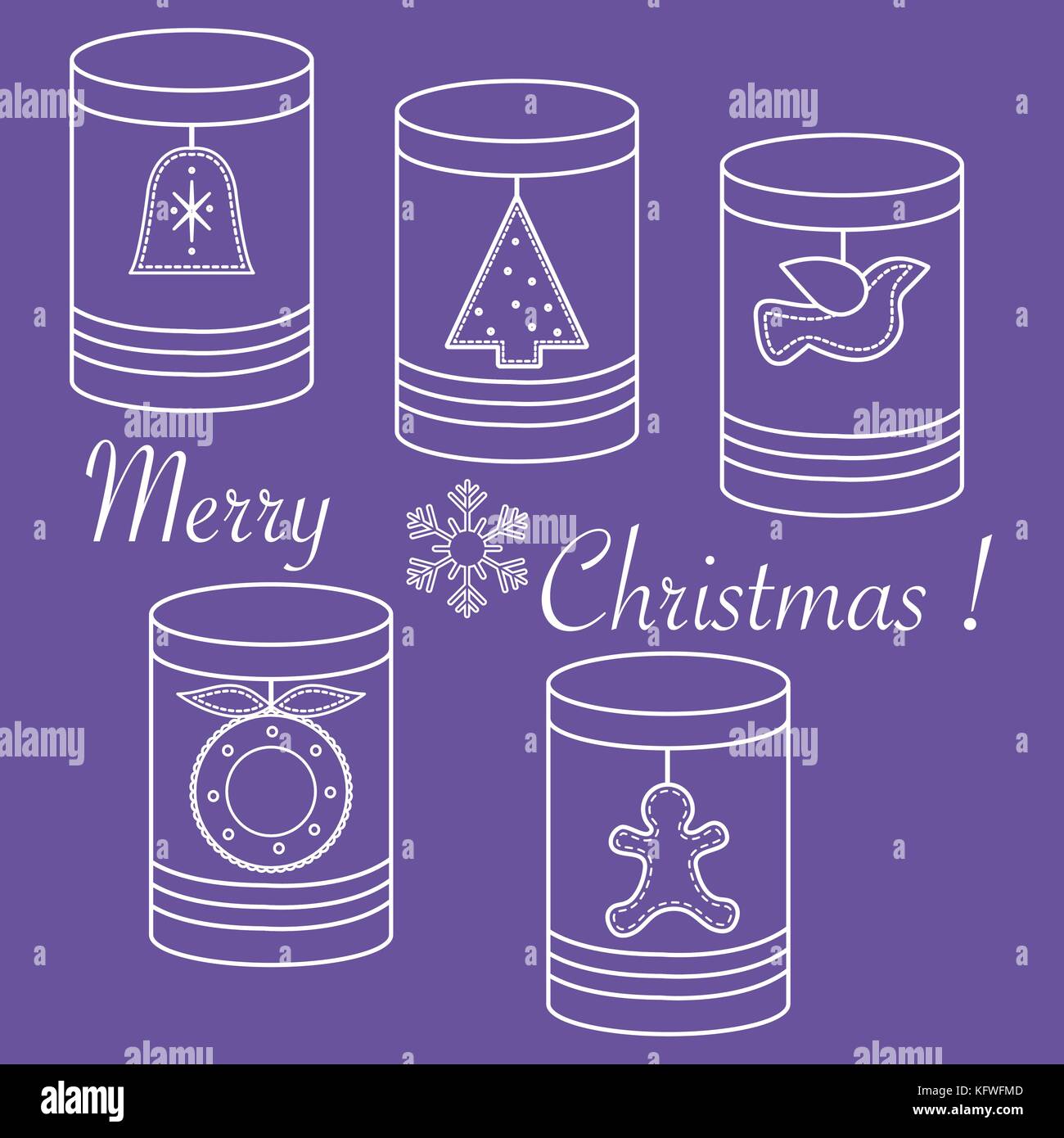 Vasi per diversi prodotti con Natale e Anno Nuovo Tag: сhristmas tree, bell, bird, сhristmas corona, gingerbread man. Illustrazione Vettoriale