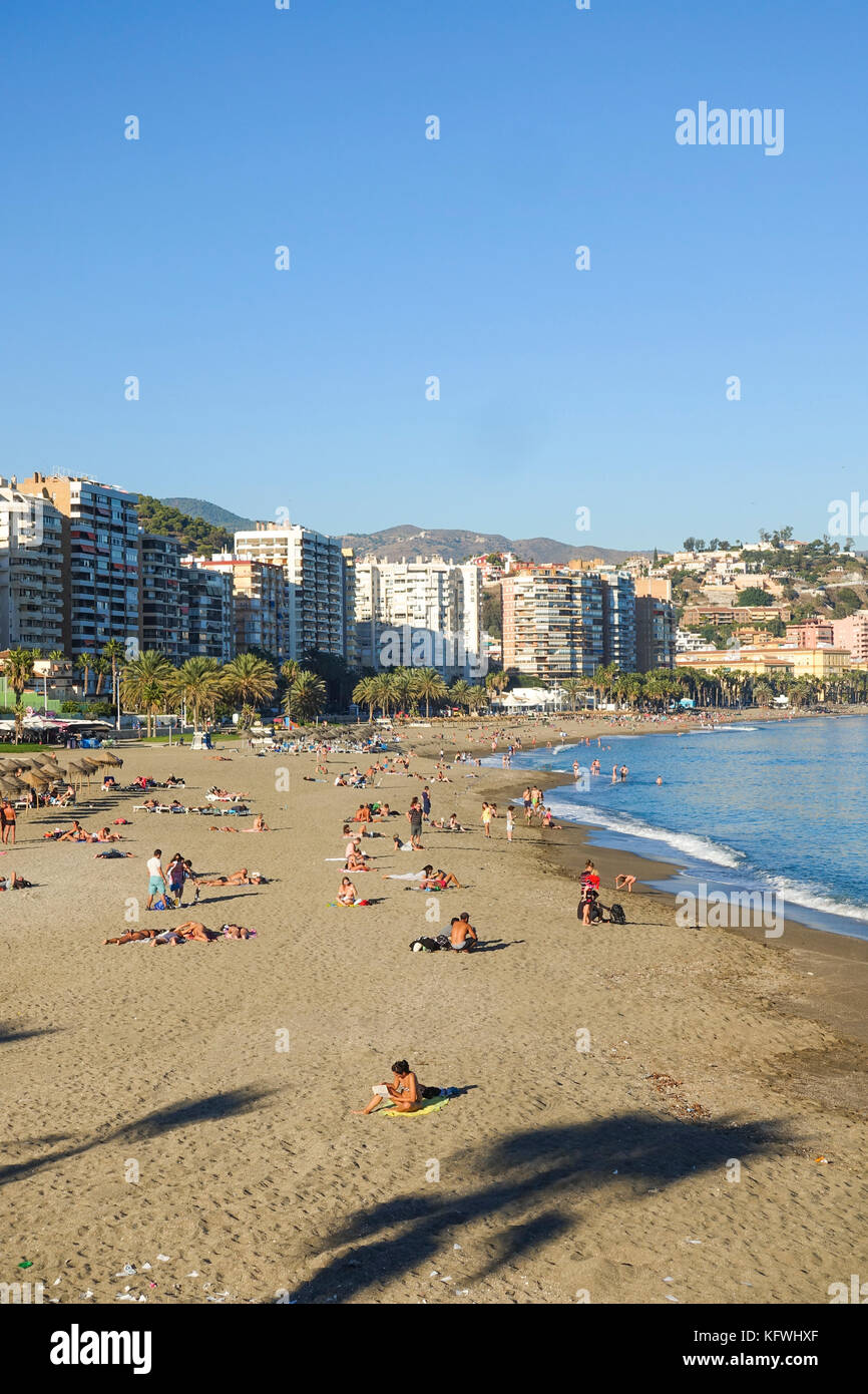La Malagueta beach, Malaga, Costa del Sol, Andalusia, Spagna Foto Stock