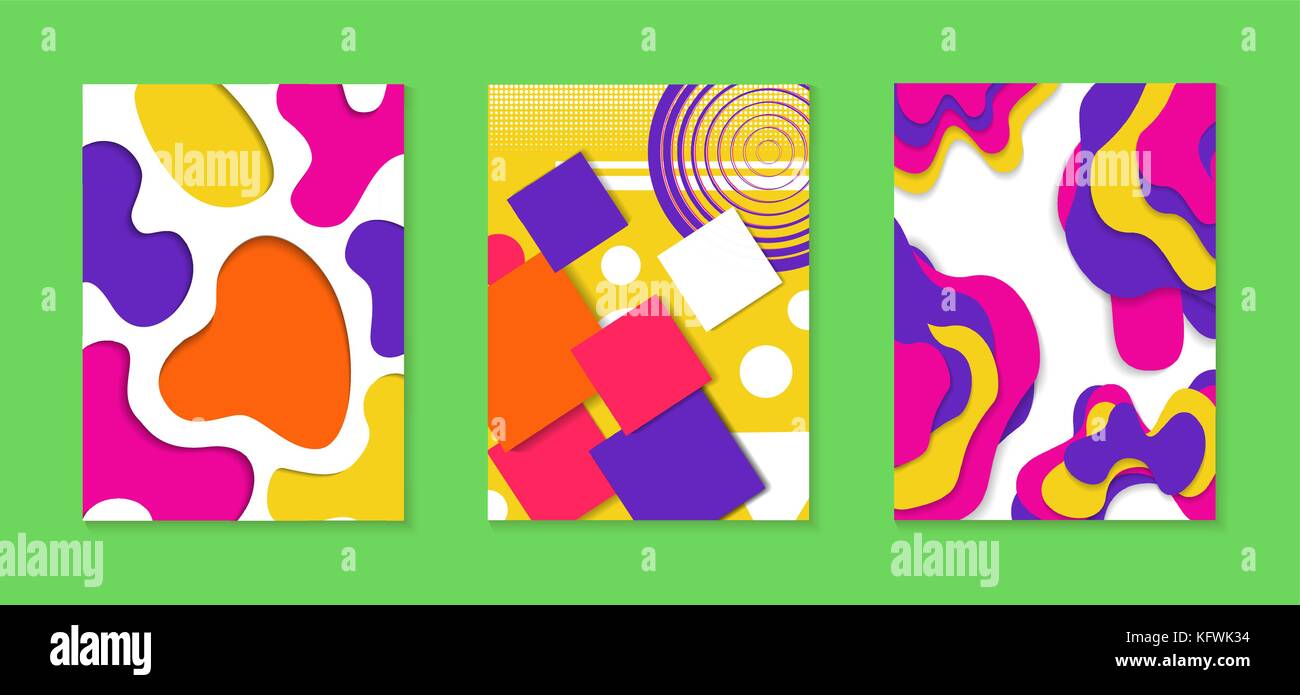 Abstract background memphis raccolta, set di moda Retrò design di stile con carta tagliata forme. Ideale per il progetto Web, brochure, volantini o un invito Illustrazione Vettoriale