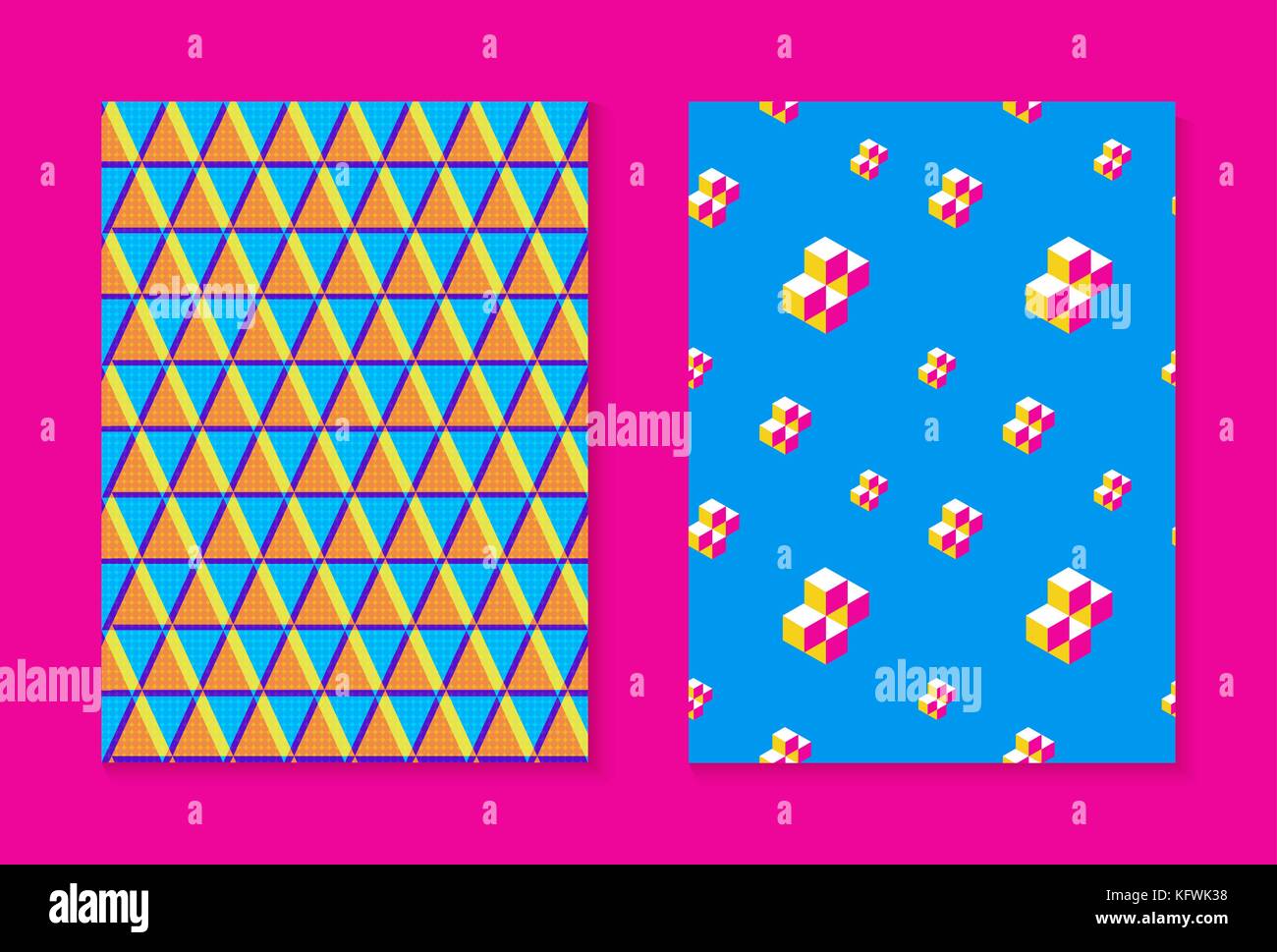 Abstract memphis seamless pattern raccolta, set di moda rétro in stile con gli sfondi vintage 80s forme. Ideale per il progetto Web, brochure, volantini o Illustrazione Vettoriale