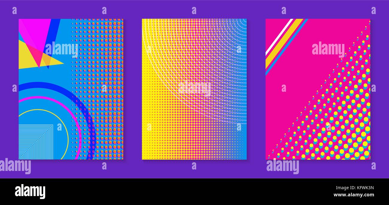 Abstract background memphis raccolta, set di moda Retrò design di stile con mezzitoni, gradienti e forme. Ideale per il progetto Web, brochure, flye Illustrazione Vettoriale