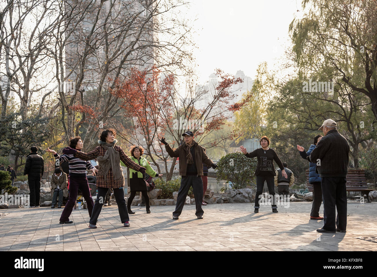 Persone che esercitano nel parco, Shanghai Foto Stock