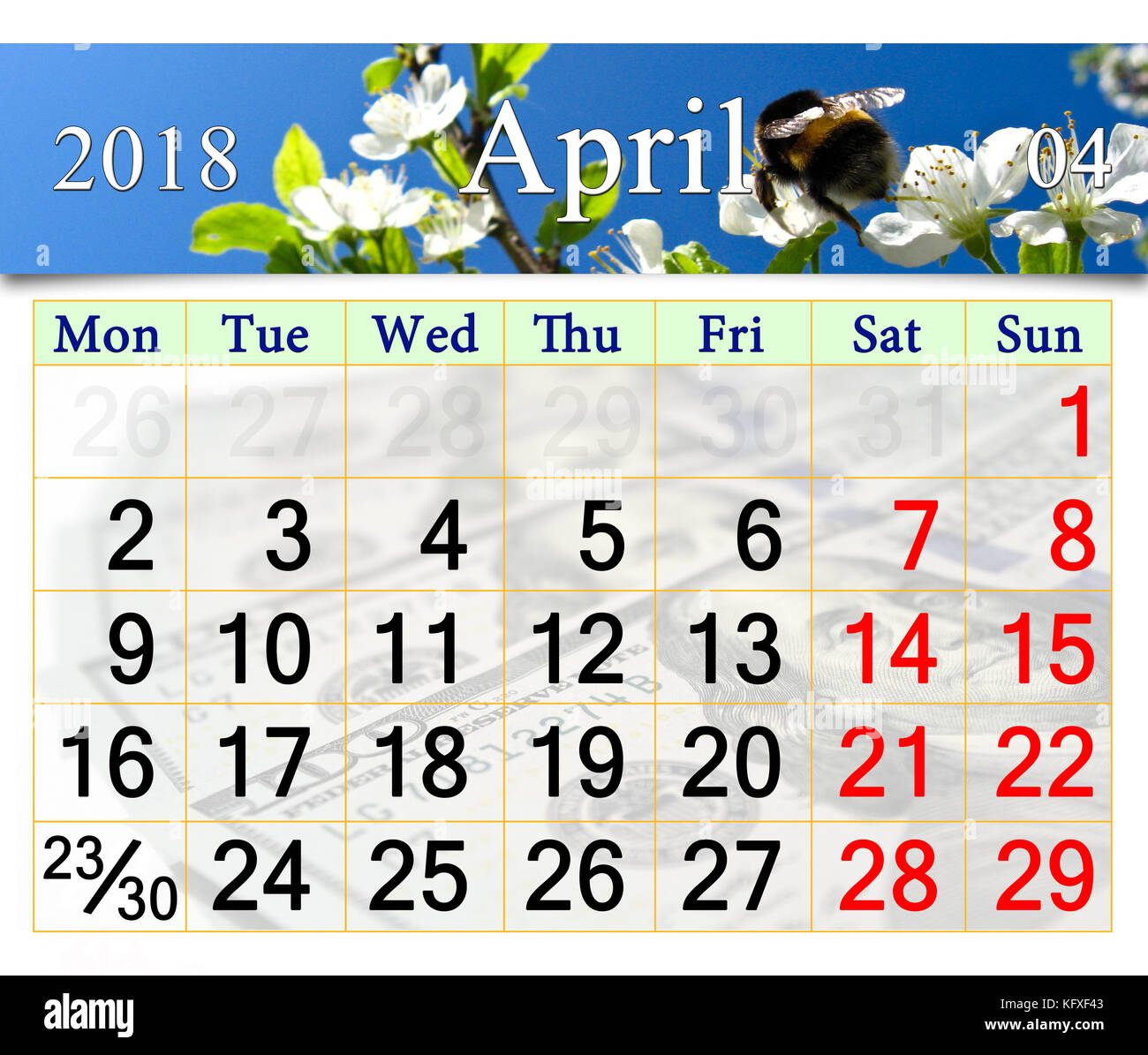 Calendario per il mese di maggio 2018 con immagine di battenti bumblebee Foto Stock