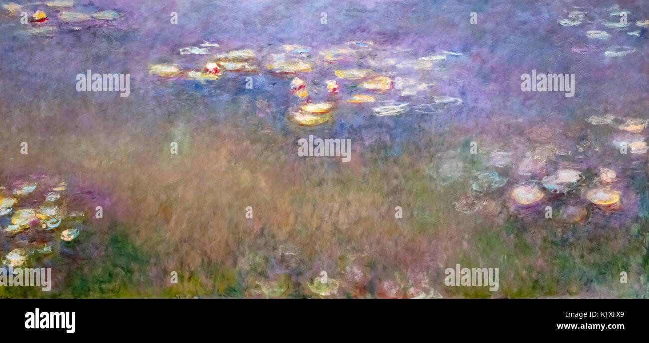 Ninfee di Claude Monet (1840-1926), olio su tela, c.1915-26. Gigante di dimensioni murale di tela di dimensioni di 200 × 426.1 cm. Foto Stock