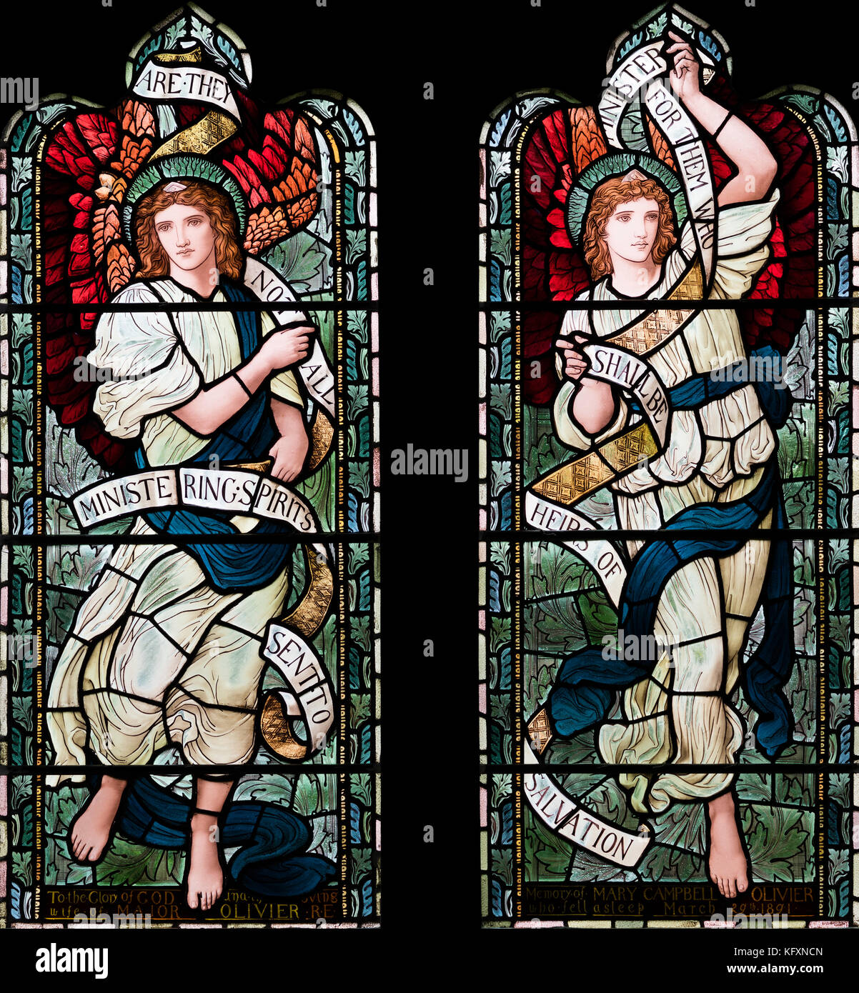 Spiriti servitori proclamare la salvezza da Henry Holiday, St. Oswald è la Chiesa, Grasmere, Cumbria, Regno Unito Foto Stock