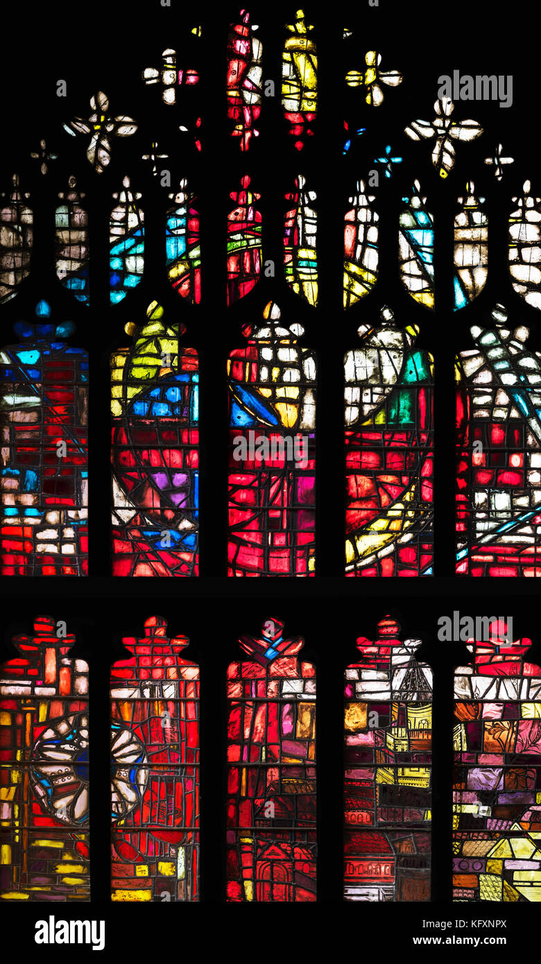 Il St. Denys finestra, Cattedrale di Manchester, Regno Unito Foto Stock