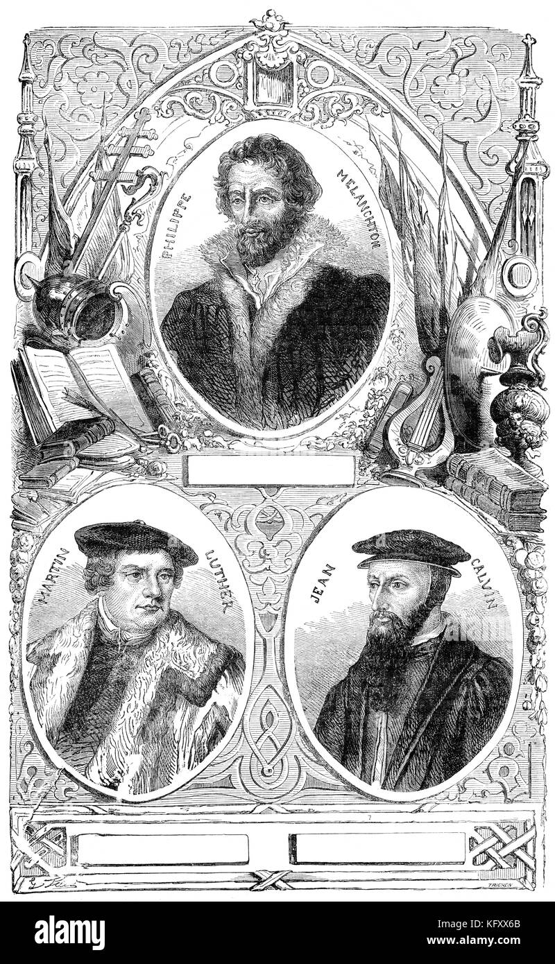 Martin Luther, Philipp Melantone e Johannes Calvin Foto Stock