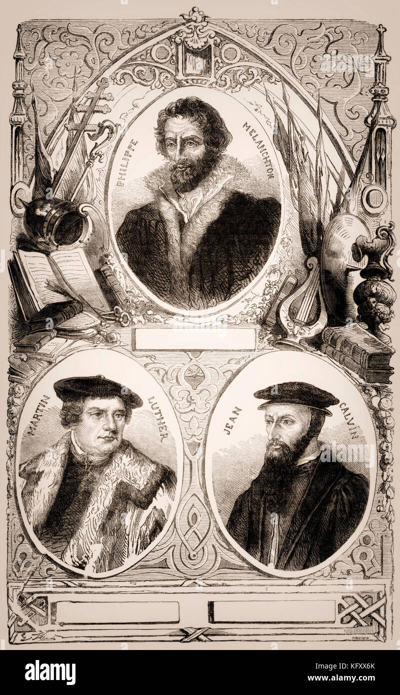Martin Luther, Philipp Melantone e Johannes Calvin Foto Stock