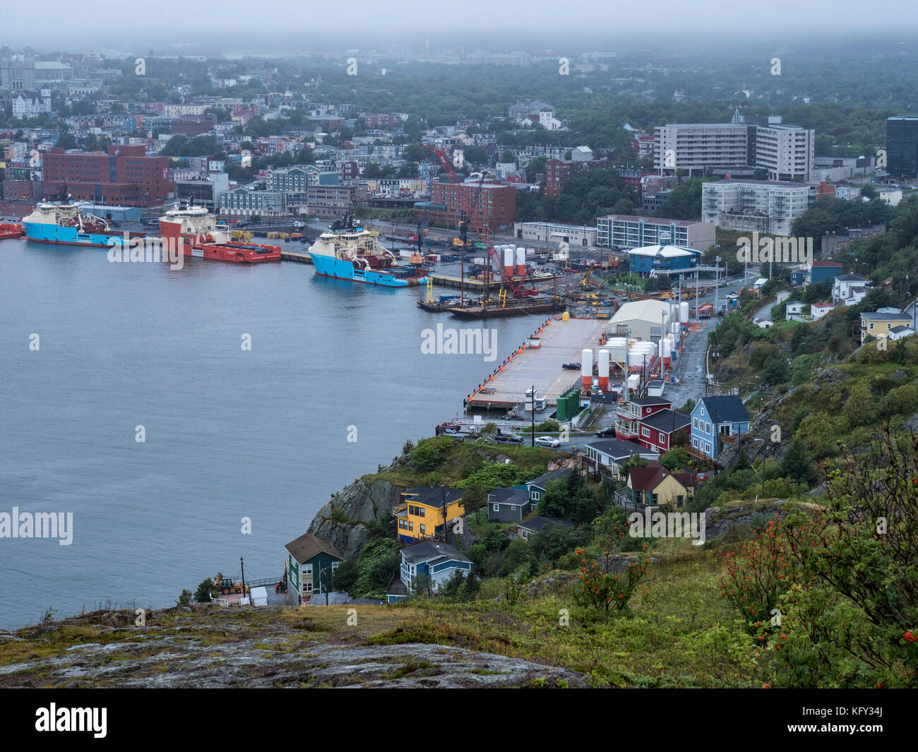 Navi nel porto visto da Signal Hill, St. John's, Terranova, Canada. Foto Stock